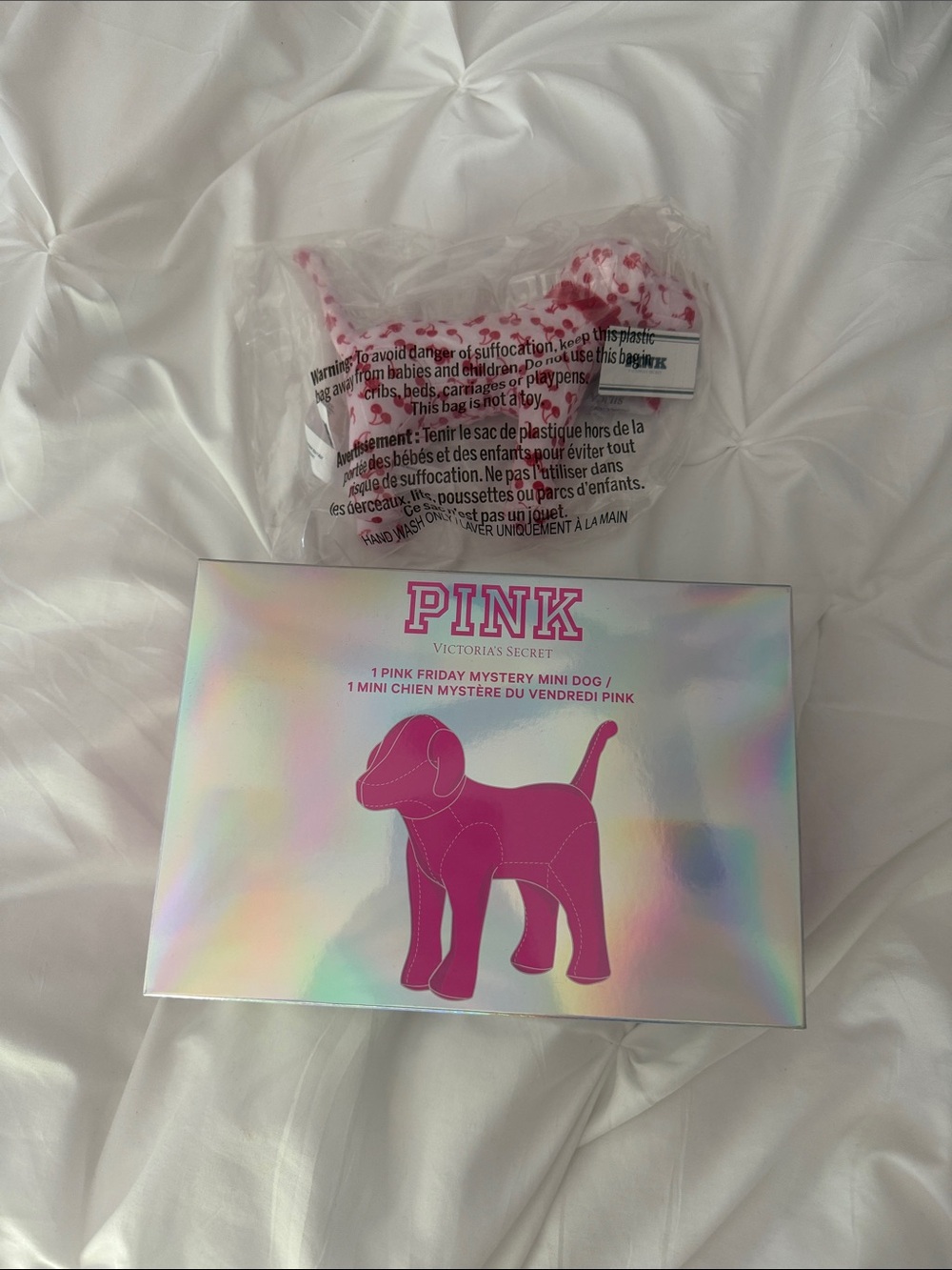 PINK Victoria's Secret Holographic Box with Hot Pink Mini Dogs (2)
